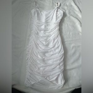 White Ruched Mesh Cottagecore Midi Dress Romantic Summer XL